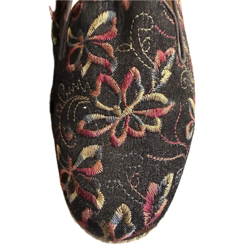 David Tate Flats Embroidered Espadrille Womens 8.5 W Floral Slip On Shoes USED